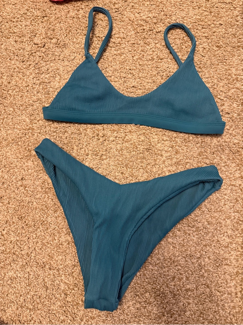 Kulani Kinis Teal Ribbed Bikini Set